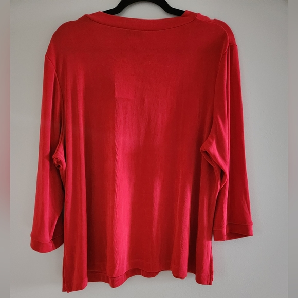 NWT CITI KNIT Vibrant Red Flowing Blouse.  Size 1X GREAT fabric non wrinkle - Picture 4 of 4